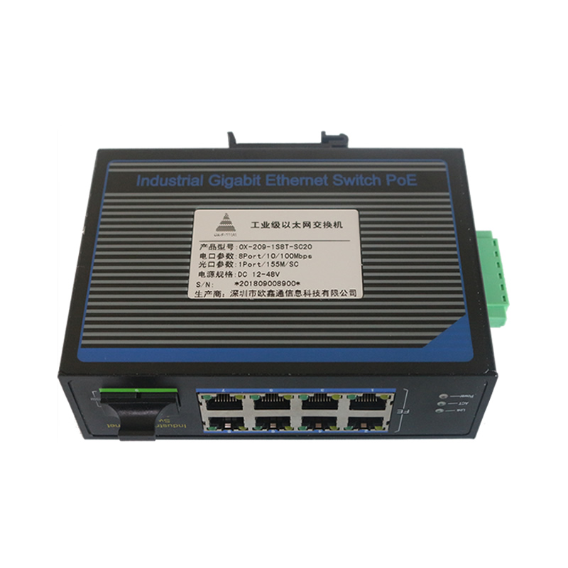 1光8電百兆工業(yè)級以太網(wǎng)交換機 OX-209-1S8T-SC20